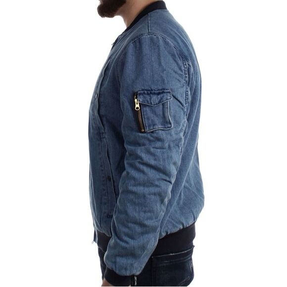 10.Deep Stone Wash Denim Bomber Jacket Blue Aviator Style Streetwear 3XL NWT - Picture 2 of 7